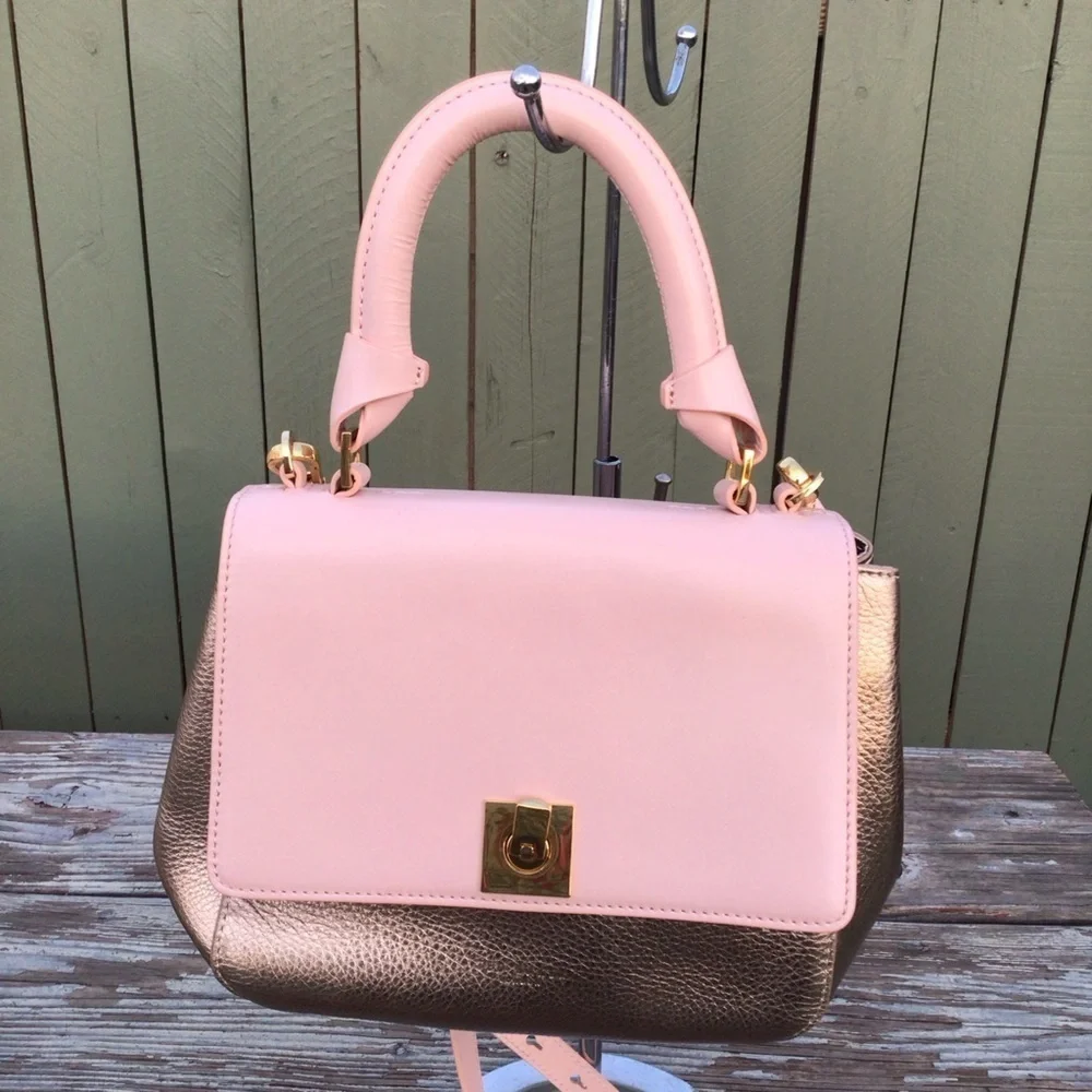 Ted Baker Pink / Gold Leather Handbag Crossbody Bag with Removable Strap